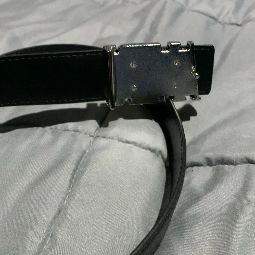 Men’s Mike Amiri Silver Buckle Black Faux Leather Men’s Belt 44